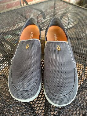 Olukai Nohea Mesh Men's Gray Orange Slip On Slide Boat Deck Shoes size 10.5